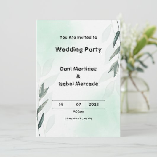 Groene en roze bruiloft kaart (Staand voorkant)