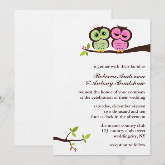 Groene en Roze bruiloft Kaart (Voorkant / Achterkant)