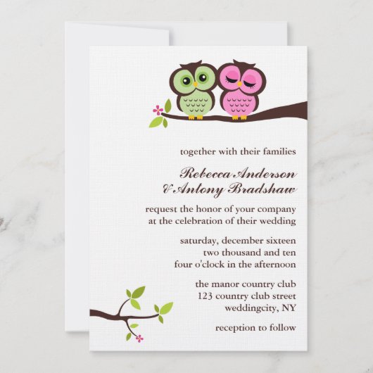 Groene en Roze bruiloft Kaart (Voorkant)