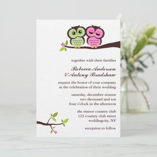 Groene en Roze bruiloft Kaart (Staand voorkant)