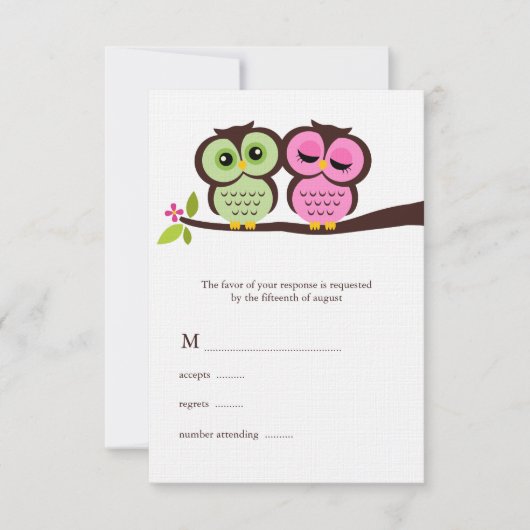 Groene en Roze bruiloft RSVP Kaartje (Voorkant)