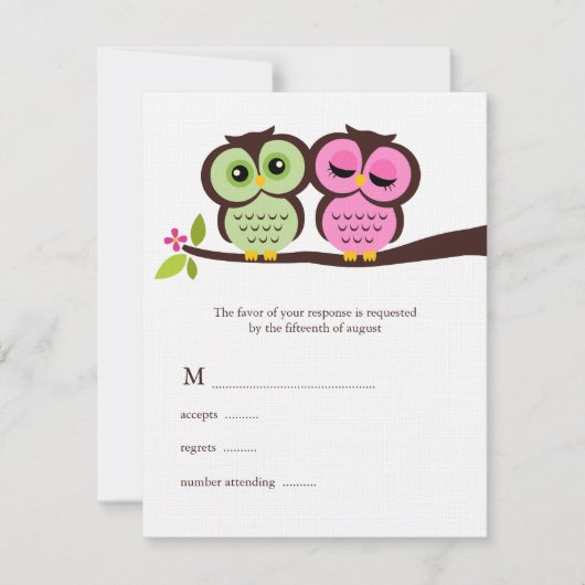 Groene en Roze bruiloft RSVP Kaartje (Voorkant)