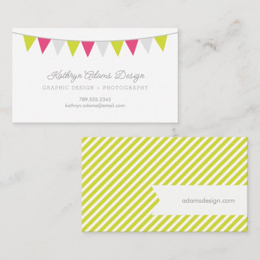 Groene en Roze Bunting Banner Visitekaartje (Voorkant / Achterkant)