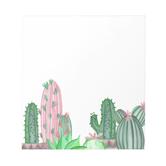 Groene en Roze Cactus Rand Notitieblok (Voorkant)