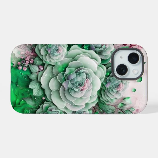 Groene en Roze Cactus Succulent iPhone 15 Case (Achterkant horizontaal)