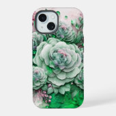 Groene en Roze Cactus Succulent iPhone 15 Case (Achterkant)