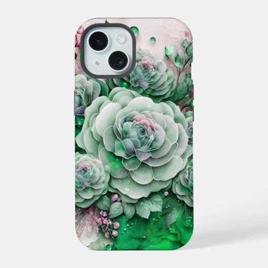 Groene en Roze Cactus Succulent iPhone 15 Case (Achterkant)