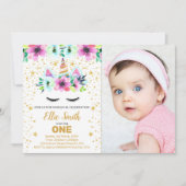 Groene en Roze Eenhoorn Verjaardag Uitnodiging met (Voorkant)