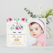 Groene en Roze Eenhoorn Verjaardag Uitnodiging met (Staand voorkant)