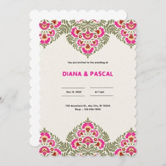 Groene en Roze Elegante Bloemen Indiase bruiloft U Kaart (Voorkant / Achterkant)
