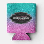 Groene en roze faux glitter aangepaste tekst blikjeskoeler (Voorkant)