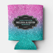 Groene en roze faux glitter aangepaste tekst blikjeskoeler (Achterkant)