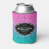 Groene en roze faux glitter aangepaste tekst blikjeskoeler (Blikje Achterkant)