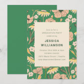 Groene en Roze Floral Graduation Party Kaart (Voorkant / Achterkant)