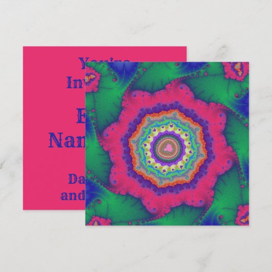 Groene en Roze Fractale Verjaardag Kaart (Voorkant / Achterkant)