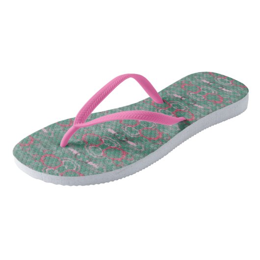 Groene en roze geometrische Abstract 2 Teenslippers (Schuin)