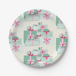 Groene en roze gestapelde kerstcadeaus papieren bordje