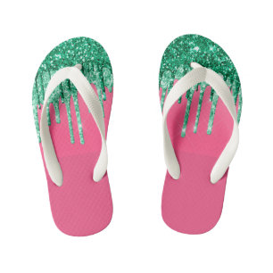 Groene en Roze Glanzende Glitter Druppelende Water Kinder Teenslippers