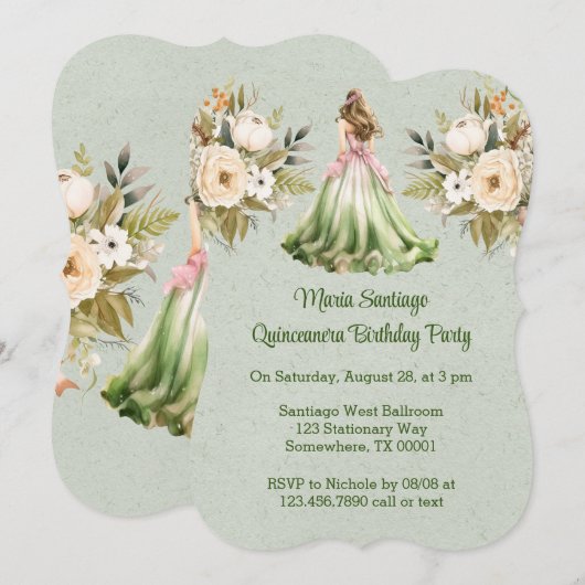 Groene en roze jurk Quinceanera verjaardagsfeestje Kaart (Voorkant / Achterkant)