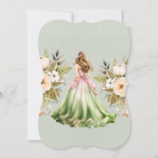 Groene en roze jurk Quinceanera verjaardagsfeestje Kaart (Achterkant)