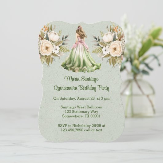 Groene en roze jurk Quinceanera verjaardagsfeestje Kaart (Staand voorkant)