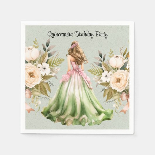 Groene en roze jurk Quinceanera verjaardagsfeestje Servet (Voorkant)