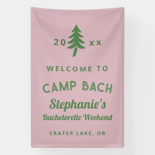 Groene en Roze Kamp Bach Meisjesweekend Spandoek (Verticaal)