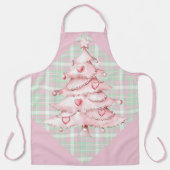 Groene en roze kariert roze kerstboom schort (Voorkant)