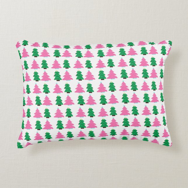 Groene en roze kerstbomen accent kussen (Voorkant)