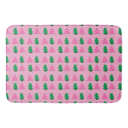 Groene en roze kerstbomen badmat (Voorkant)