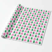 Groene en Roze Kerstbomen  Cadeaupapier (Uitgerold)