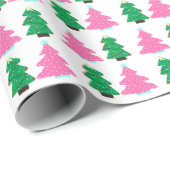 Groene en Roze Kerstbomen  Cadeaupapier (Rol Hoek)