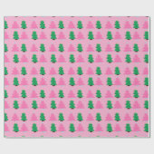Groene en Roze Kerstbomen Cadeaupapier (Vlak)