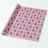 Groene en Roze Kerstbomen Cadeaupapier (Uitgerold)