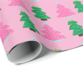 Groene en Roze Kerstbomen Cadeaupapier (Rol Hoek)