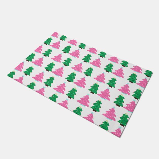 Groene en roze kerstbomen deurmat (Schuin)