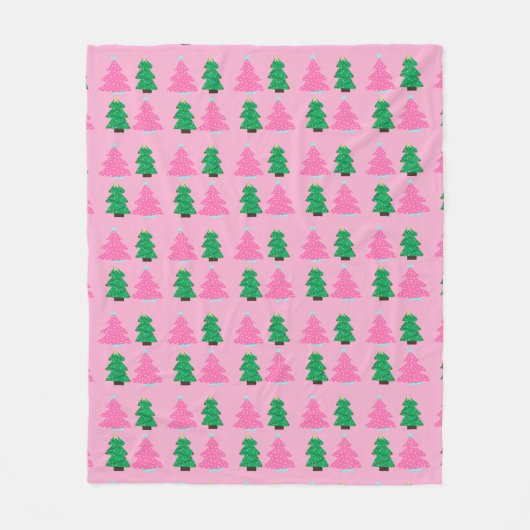 Groene en roze kerstbomen fleece deken (Voorkant)