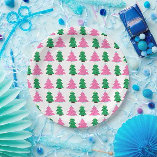 Groene en roze kerstbomen papieren bordje (Feest)