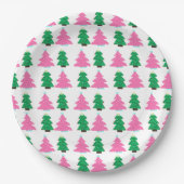 Groene en roze kerstbomen papieren bordje (Voorkant)