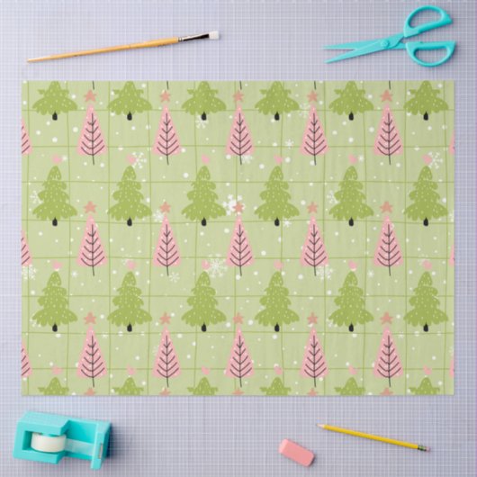 Groene en roze kerstbomen sterren kerst tissuepapier (Craft)