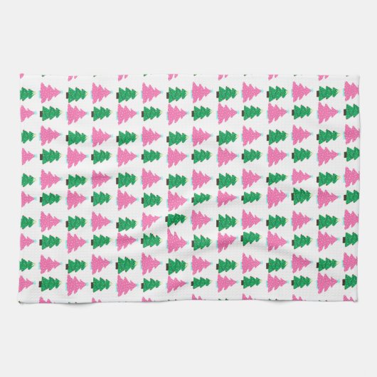 Groene en roze kerstbomen theedoek (Horizontaal)