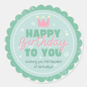 Groene en roze kleurrijke speelse verjaardagsgroet ronde sticker (Voorkant)