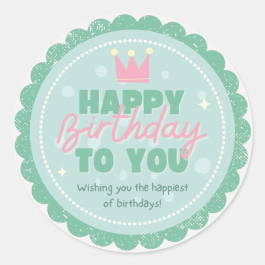 Groene en roze kleurrijke speelse verjaardagsgroet ronde sticker (Voorkant)