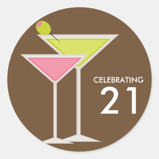 Groene en Roze Martinis Ronde Sticker (Voorkant)