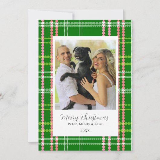 Groene en roze moderne Stippen Gepersonaliseerd Ke Feestdagenkaart (Voorkant)