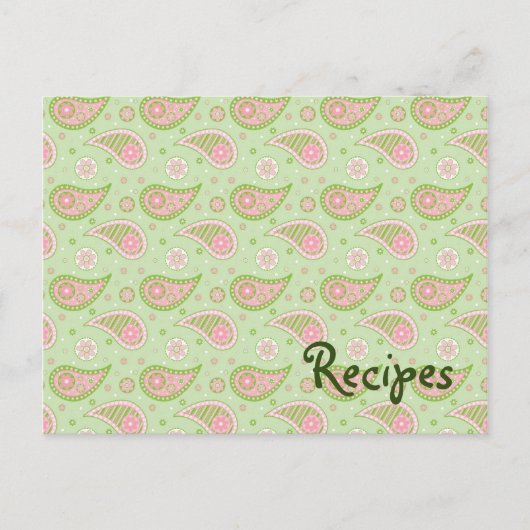 Groene en roze Paisley Recept Kaart (Voorkant)