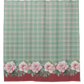 Groene en Roze Plaid Pioen Douchegordijn (Voorkant)