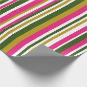 Groene en Roze Retro Stripe Cadeaupapier (Hoek)