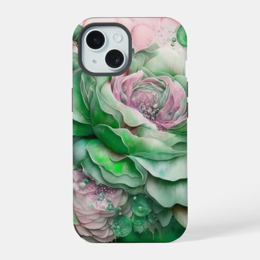 Groene en Roze Reuze Rozen iPhone 15 Case (Achterkant)