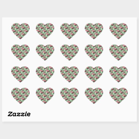 Groene en roze  Rozen Hart Sticker (Vel)